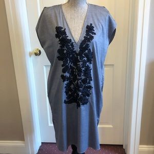 Andie Kully Ribbon Embroidered Deep V Shift Dress